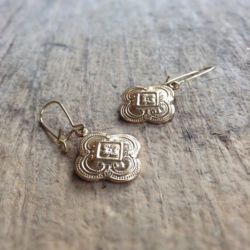 Golden Raw Brass Quatrefoil Earrings